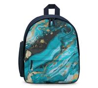 LLUTSNTH Cute Backpack Turquoise Blue Gold Marble Casual Daypack Waterproof Lightweight Bookbag 12.6 Inch Zipper Bag, Blue, One Size