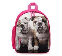 LLUTSNTH Cute Backpack Two Cute Bulldog Dogs Casual Daypack Waterproof Lightweight Bookbag 12.6 Inch Zipper Bag, Pink, One size