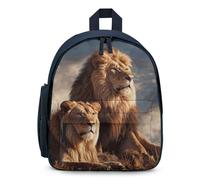 LLUTSNTH Cute Backpack Two Lions Casual Daypack Waterproof Lightweight Bookbag 12.6 Inch Zipper Bag, Blue, One size