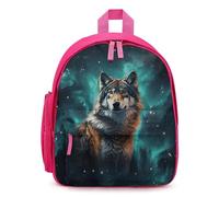 LLUTSNTH Cute Backpack Wolf Under The Starry Sky Casual Daypack Waterproof Lightweight Bookbag 12.6 Inch Zipper Bag, Pink, One size