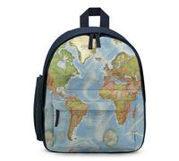 LLUTSNTH Cute Backpack World Map Casual Daypack Waterproof Lightweight Bookbag 12.6 Inch Zipper Bag, Blue, One size