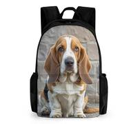 LLUTSNTH Cute Black Pug Dog Backpack with Pocket - 15.6-inch Laptop Sleeve Bag Casual Daypack for Work And Travel, Basset Hound, 42x30.5cm