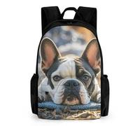 LLUTSNTH Cute Black Pug Dog Backpack with Pocket - 15.6-inch Laptop Sleeve Bag Casual Daypack for Work And Travel, French Bulldog Dog Cute, 42x30.5cm, Daypack Backpacks