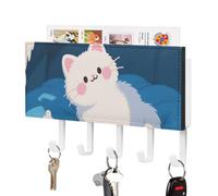 LLUTSNTH Cute Cat Claw and Fish Bones Wall Key Holder with 5 Hooks - PU Leather Key Rack Organizer, Entryway Storage for Keys/Masks/Letters, Housewarming Gift for Hallway Kitchen Decor