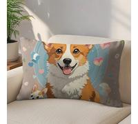 LLUTSNTH Cute Corgi Dog Illustration Throw Pillow Covers 12 "x20 Decorative Lumbar Pillowcase with Hidden Zipper Pillow Case Soft Cushion Cover for Couch Bedroom Living Room