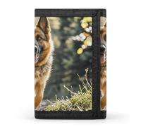 LLUTSNTH Cute Corgi Dog Illustration Trifold Wallet for Men - Slim 8 Card Slots, Zipper Coin Purse Money Clip, Cash Compartment, Running German Shepherd Dog, One Size, Modern