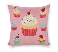 LLUTSNTH Cute Cupcake Throw Pillow Covers - 18"x18" Square Cotton Linen Pillwcase, Soft Double Sided Rustic Farmhouse Cushion Covers with Hidden Zipper for Sofa Bed Living Room Decor