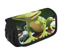 LLUTSNTH Cute Frog 2 Compartments Pencil Case Makeup Bag | Large Capacity Polyester Pencil Pouch with Handle | Toiletry & Cosmetic Bag Organizer for Travel Office