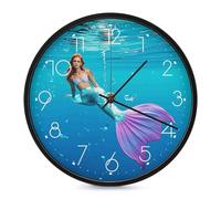 LLUTSNTH Cute Mermaid Tail Wall Clock Vintage Round Clocks Silent Non Ticking Clock Personalized Pattern Modern Clocks for Home Office Decoration 10 Inch
