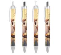 LLUTSNTH Cute Owl Ballpoint Pens Black Medium Point 0.55mm Ball Point Pen Retractable Office Pens with Super Soft Grip Writing Ink Pen for Men Women 4 PCS