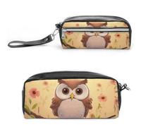 LLUTSNTH Cute Owl Pencil Case - Large Capacity Pen Pouch Aesthetic Makeup Bag with Zipper Leather Pencil Bag for Stationery, Art Supplies, Travel Essentials