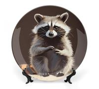 LLUTSNTH Cute Raccoon Ceramic Decorative Plate Boho Bone China Decorative Plate with Display Stand Wall Hanging Ornament Plates for Kitchen Dining Room Wine Cabinet Home Décor 7inch