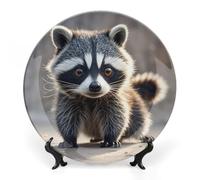 LLUTSNTH Cute Raccoon Ceramic Decorative Plate Boho Bone China Decorative Plate with Display Stand Wall Hanging Ornament Plates for Kitchen Dining Room Wine Cabinet Home Décor 8inch
