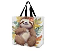 LLUTSNTH Cute Sloth Leaves Shopping Bag for Women Tote Bag Beach Bags Shoulder Bags for Groceries Travel