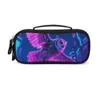 LLUTSNTH Cyber Owl Pencil Case - Large Capacity Pencil Pouch Aesthetic Makeup Bag with Zipper Leather And Handle Design Pen Bag for Stationery, Art Supplies, Travel Essentials