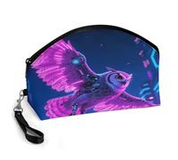 LLUTSNTH Cyber Owl Travel Makeup Bag, Large Capacity Cosmetic Bag for Women, Waterproof PU Leather, Curved Portable Toiletry Bag for Skincare, Brushes & Travel Essentials