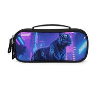 LLUTSNTH Cyber Tiger Pencil Case - Large Capacity Pencil Pouch Aesthetic Makeup Bag with Zipper Leather And Handle Design Pen Bag for Stationery, Art Supplies, Travel Essentials