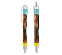 LLUTSNTH Dachshund Dog Ballpoint Pens Black Medium Point 0.55mm Ball Point Pen Retractable Office Pens with Super Soft Grip Writing Ink Pen for Men Women 2 PCS