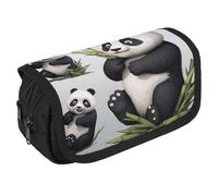 LLUTSNTH Dachshund Hot Air Balloon 2 Compartments Pencil Case Makeup Bag | Large Capacity Polyester Pencil Pouch with Handle | Toiletry & Cosmetic Bag Organizer for Travel Office, lovely panda, One