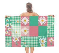 LLUTSNTH Daisy Grid Beach Towel 31x51 Inch - Oversized Sand-Free Swim Towel Ultra Quick-Dry Absorbent Bath Towels for Beach, Pool, Travel, Yoga - Lightweight & Compact for Adults Gift