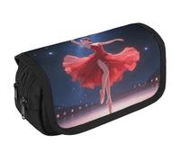 LLUTSNTH Dancer on Star Stage 2 Compartments Pencil Case Makeup Bag | Large Capacity Polyester Pencil Pouch with Handle | Toiletry & Cosmetic Bag Organizer for Travel Office