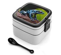 LLUTSNTH Dart Frog Blue Stackable Bento Box with Spoon - Leak Proof Lunch Container, Insulated Food Storage Boxes/Invisible Handle for Office, Travel & Picnic