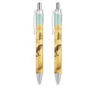 LLUTSNTH Desert Cactus Ballpoint Pens Black Medium Point 0.55mm Ball Point Pen Retractable Office Pens with Super Soft Grip Writing Ink Pen for Men Women 2 PCS