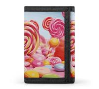 LLUTSNTH Dolphins Art Trifold Wallet for Men - Slim 8 Card Slots, Zipper Coin Purse Money Clip, Cash Compartment, Sweet Candy, One Size, Modern