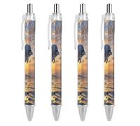 LLUTSNTH Dolphins Jumping Out of The Water at Sunset Ballpoint Pens Black Medium Point 0.55mm Ball Point Pen Retractable Office Pens with Super Soft Grip Writing Ink Pen for Men Women 4 PCS