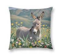 LLUTSNTH Donkey and Flower Throw Pillow Cover 20 "x20, Cute Cushion Cover Decorative Pillow Case with Invisible Zipper - Plush Farmhouse Fall Decor Pillowcase for Couch, Sofa, Bedroom