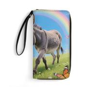LLUTSNTH Donkey & Butterflies (Rainbow) Womens Wallet Leather Money Clip Coin Purse Clutch Wristlet Travel Long Wallets