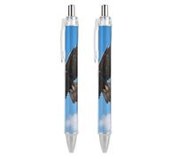 LLUTSNTH Eagle in The Sky Ballpoint Pens Black Medium Point 0.55mm Ball Point Pen Retractable Office Pens with Super Soft Grip Writing Ink Pen for Men Women 2 PCS