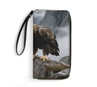 LLUTSNTH Eagle Standing on A Rock Womens Wallet Leather Money Clip Coin Purse Clutch Wristlet Travel Long Wallets