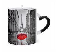 LLUTSNTH Eiffel Tower Paris Red Umbrella Color Changing Mug Heat Changing Coffee Cup Funny Magic Mug Novelty Heat Sensitive Coffee Mugs for Men Women Office Christmas Birthday Gift 12 Oz
