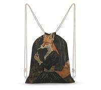 LLUTSNTH Elegant Fox Lady Drawstring Backpack for Women - Large Canvas Sackpack, Gym Sport Travel Bag, Drawstring Bags