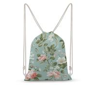 LLUTSNTH Elegant Fox Lady Drawstring Backpack for Women - Large Canvas Sackpack, Gym Sport Travel Bag, Drawstring Bags, Floral Pattern Style, 35x50cm, Travel Backpacks