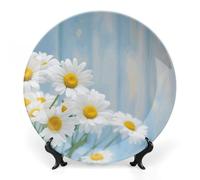 LLUTSNTH Elegant Spring Daisy Flowers Ceramic Decorative Plate Boho Bone China Decorative Plate with Display Stand Wall Hanging Ornament Plates for Kitchen Dining Room Wine Cabinet Home Décor 8inch