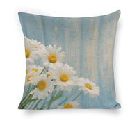 LLUTSNTH Elegant Spring Daisy Flowers Throw Pillow Covers - 18"x18" Square Cotton Linen Pillwcase, Soft Double Sided Rustic Farmhouse Cushion Covers with Hidden Zipper for Sofa Bed Living Room Decor