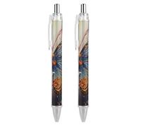 LLUTSNTH Embroidery Colorful Butterfly Ballpoint Pens Black Medium Point 0.55mm Ball Point Pen Retractable Office Pens with Super Soft Grip Writing Ink Pen for Men Women 2 PCS