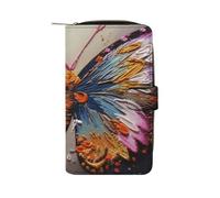LLUTSNTH Embroidery Colorful Butterfly Travel Wallet Slim Leather Wallets Clutch Organizer Purse Coin Pocket for Men Women
