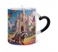 LLUTSNTH Fairy Castle Raccoon Color Changing Mug Heat Changing Coffee Cup Funny Magic Mug Novelty Heat Sensitive Coffee Mugs for Men Women Office Christmas Birthday Gift 12 Oz