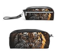 LLUTSNTH Ferocious Tiger Pencil Case - Large Capacity Pen Pouch Aesthetic Makeup Bag with Zipper Leather Pencil Bag for Stationery, Art Supplies, Travel Essentials