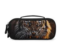 LLUTSNTH Ferocious Tiger Pencil Case - Large Capacity Pencil Pouch Aesthetic Makeup Bag with Zipper Leather And Handle Design Pen Bag for Stationery, Art Supplies, Travel Essentials