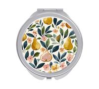 LLUTSNTH Figs and Pears Compact Pocket Mirror, Portable Travel Makeup Mirror with 1x/2x Magnification - Double-Sided Folding Design, Elegant Gift for Women, 2.4 Inch Handheld Cosmetic Mirror
