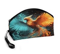 LLUTSNTH Fire And Water Phoenix Travel Makeup Bag, Large Capacity Cosmetic Bag for Women, Waterproof PU Leather, Curved Portable Toiletry Bag for Skincare, Brushes & Travel Essentials