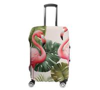 LLUTSNTH Flamingo Palm Trees Leaf Suitcase Covers Luggage Protector - Travel Elastic Baggage Case Protective, Washable Anti-scratch Large Suit Case Cover for Suitcases Fits 19-32 Inch Luggages, white