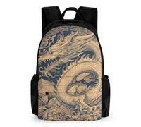 LLUTSNTH Floral Swan Backpack with Pocket - 15.6-inch Laptop Sleeve Bag Casual Daypack for Work And Travel, Blue Oriental Dragon, 42x30.5cm