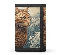LLUTSNTH Floral Swan Trifold Wallet for Men - Slim 8 Card Slots, Zipper Coin Purse Money Clip, Cash Compartment, Cat in the Waves, One Size, Modern