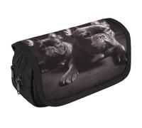LLUTSNTH French Bulldog 2 Compartments Pencil Case Makeup Bag | Large Capacity Polyester Pencil Pouch with Handle | Toiletry & Cosmetic Bag Organizer for Travel Office