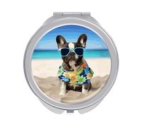 LLUTSNTH French Bulldog Summer Compact Pocket Mirror, Portable Travel Makeup Mirror with 1x/2x Magnification - Double-Sided Folding Design, Elegant Gift for Women, 2.4 Inch Handheld Cosmetic Mirror